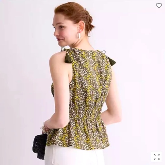 J. Crew V-neck Cotton Voile Top Green Floral Stripe Sleeveless Peplum Small - Picture 3 of 8